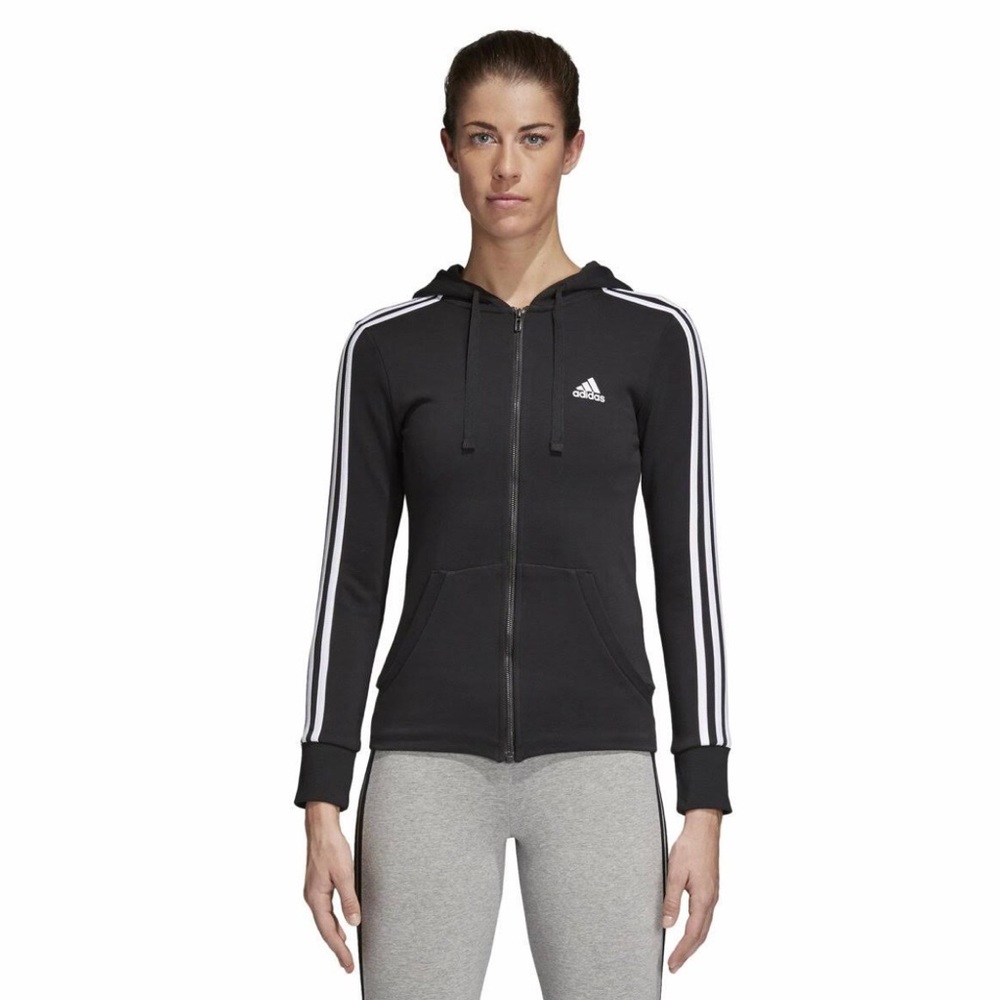 Womens Adidas Essentials 3 Stripe Full Zip Hoodie